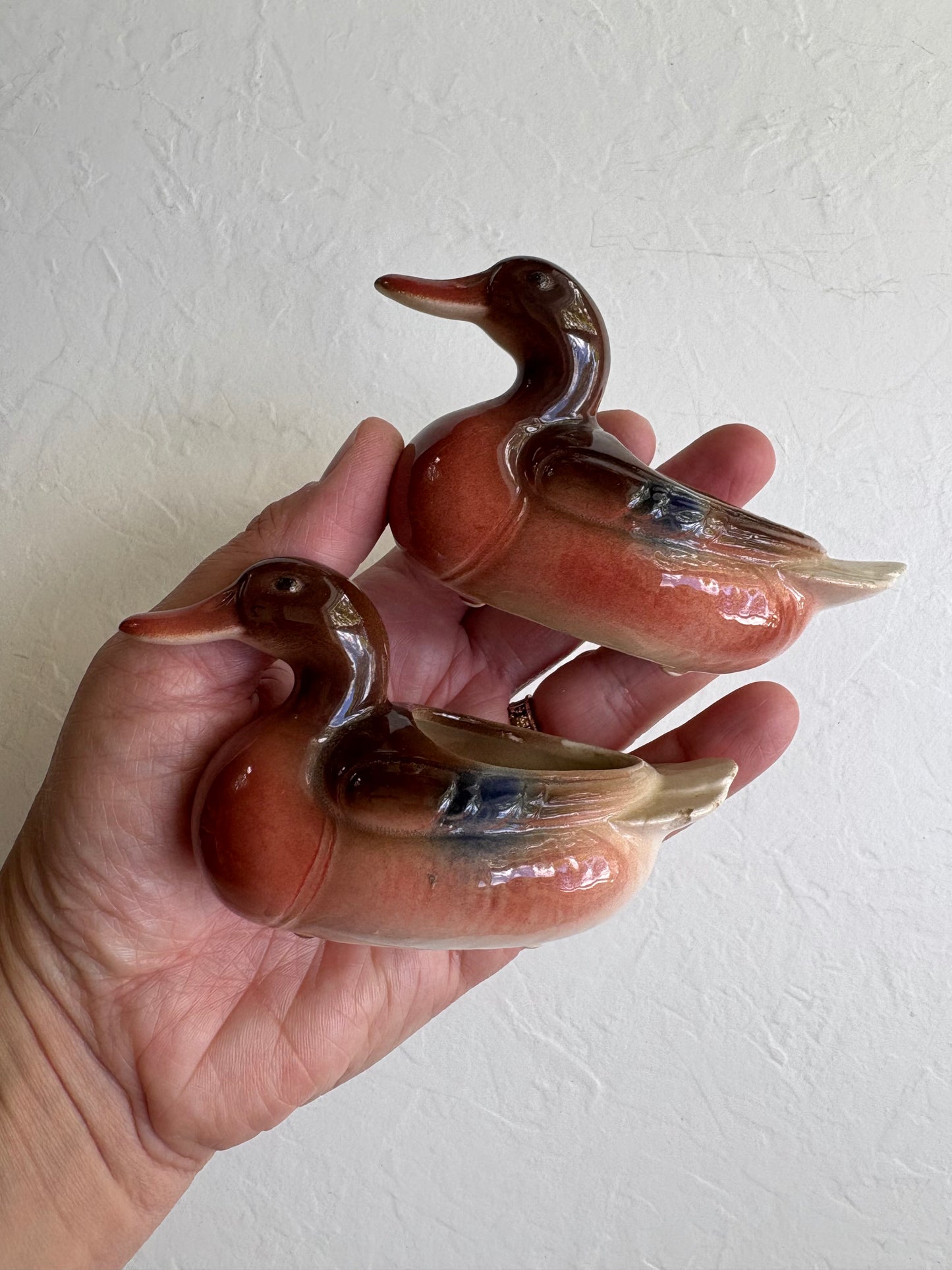 Tiny Ceramic Duck Planter Pair