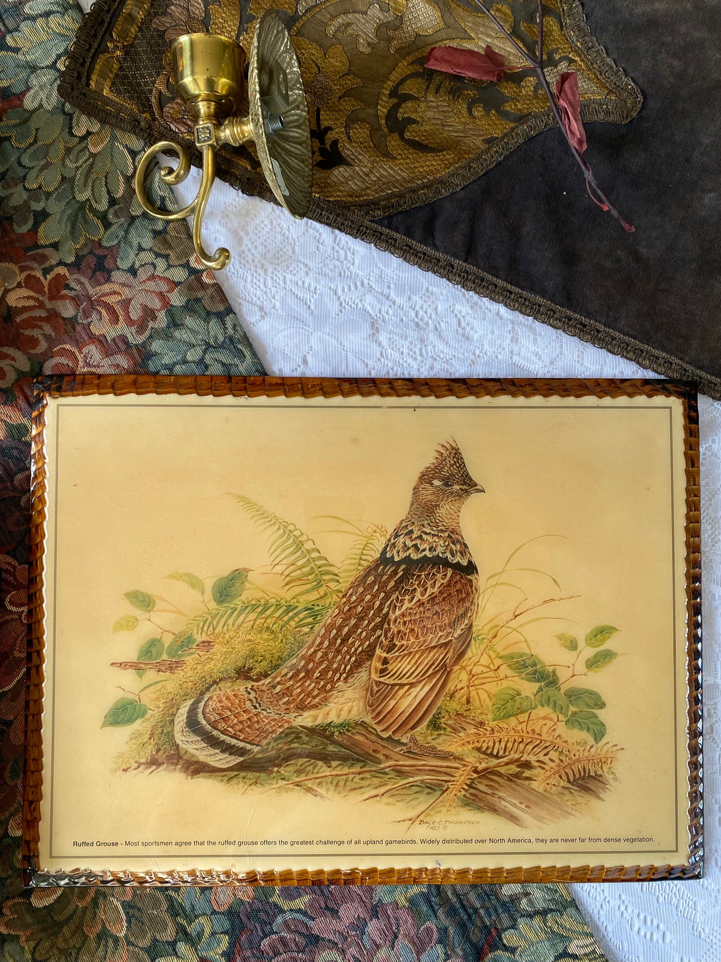 Vintage Ruffed Grouse Art on lacquered wood