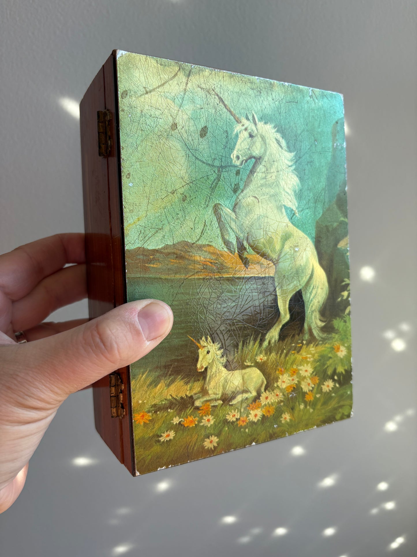 Wooden Trinket Box with Unicorn Motif