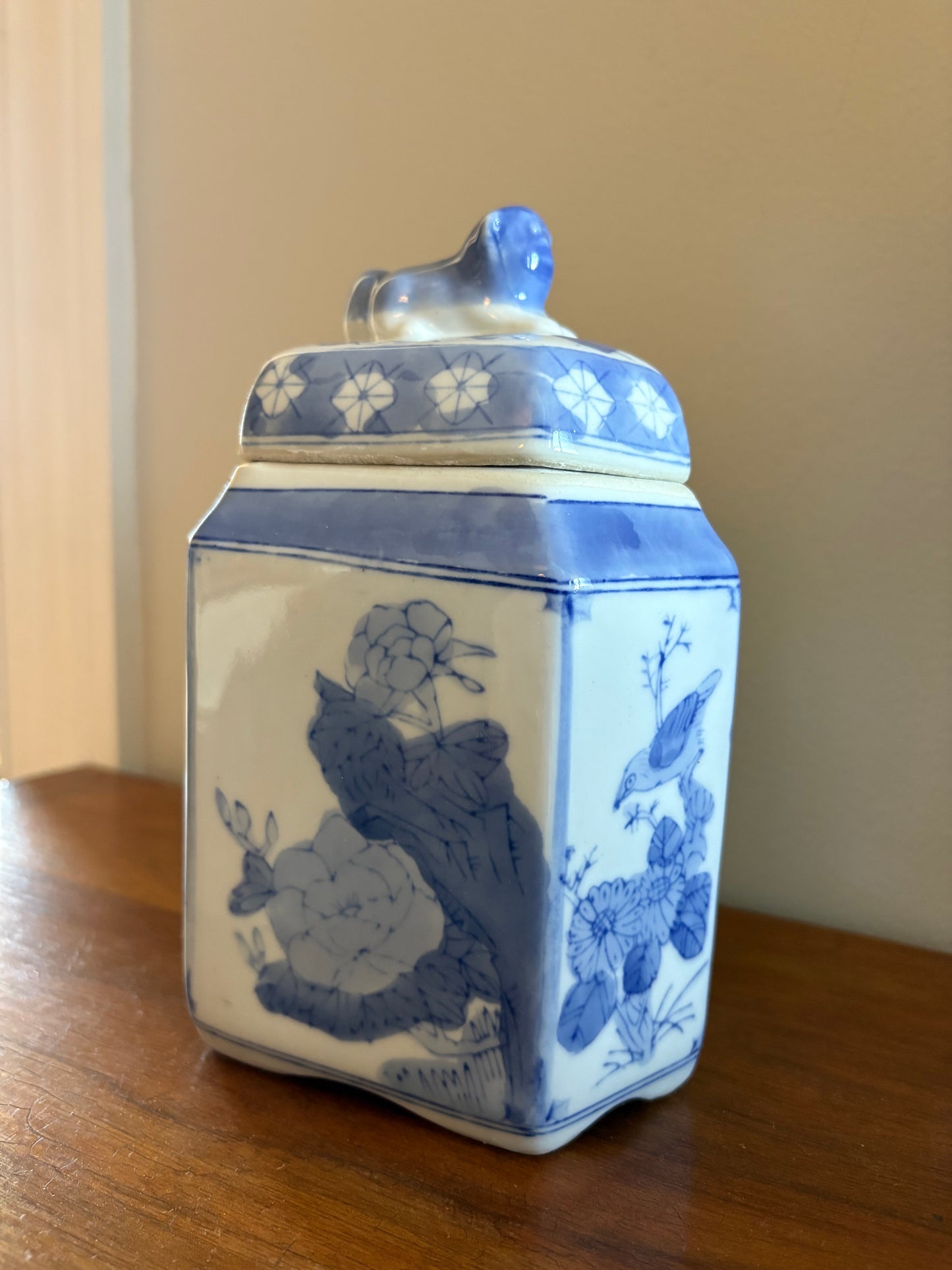 Blue and White Hexagonal Tea Jar