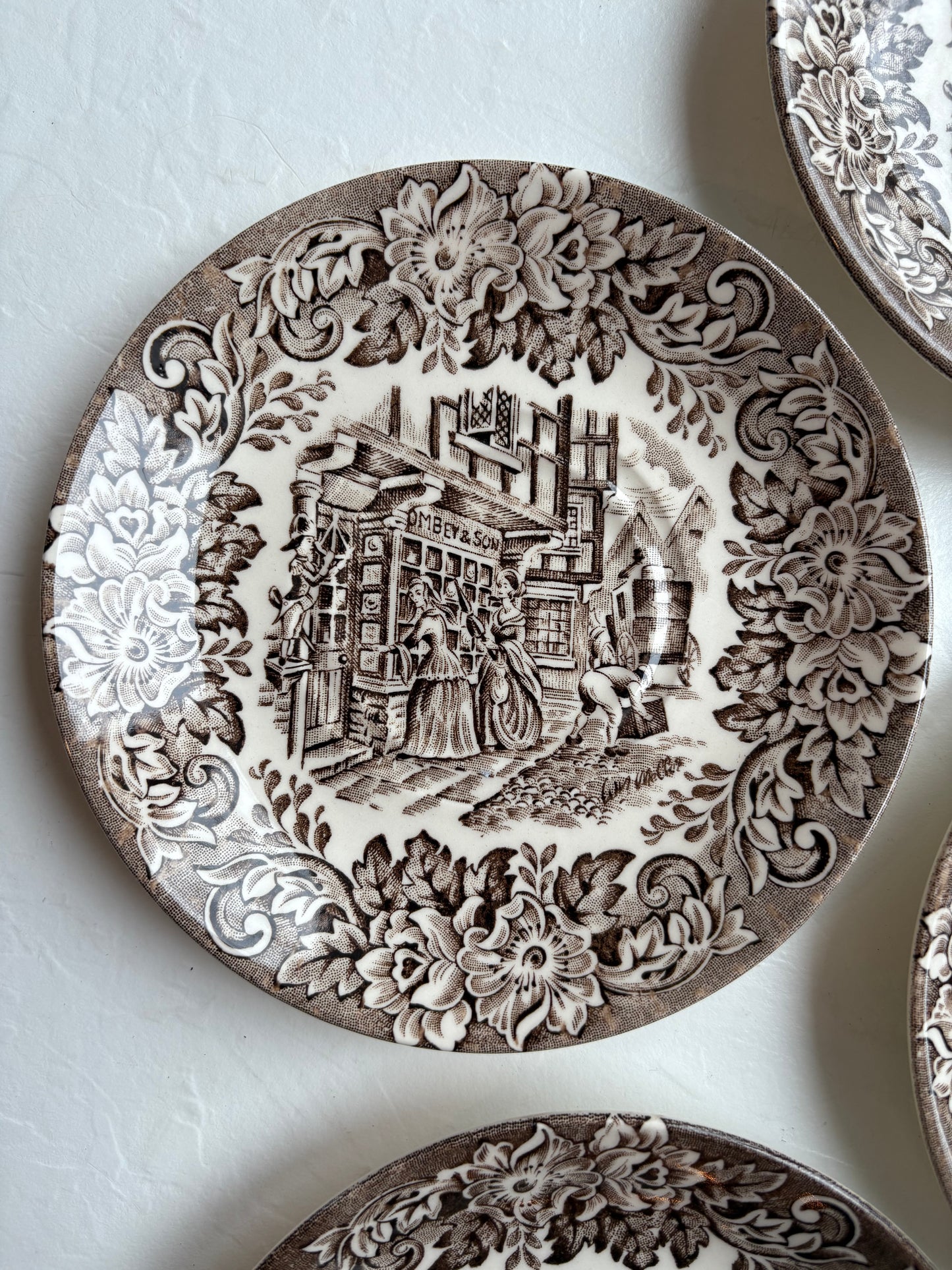 English Ironstone Dickens Series Saucers