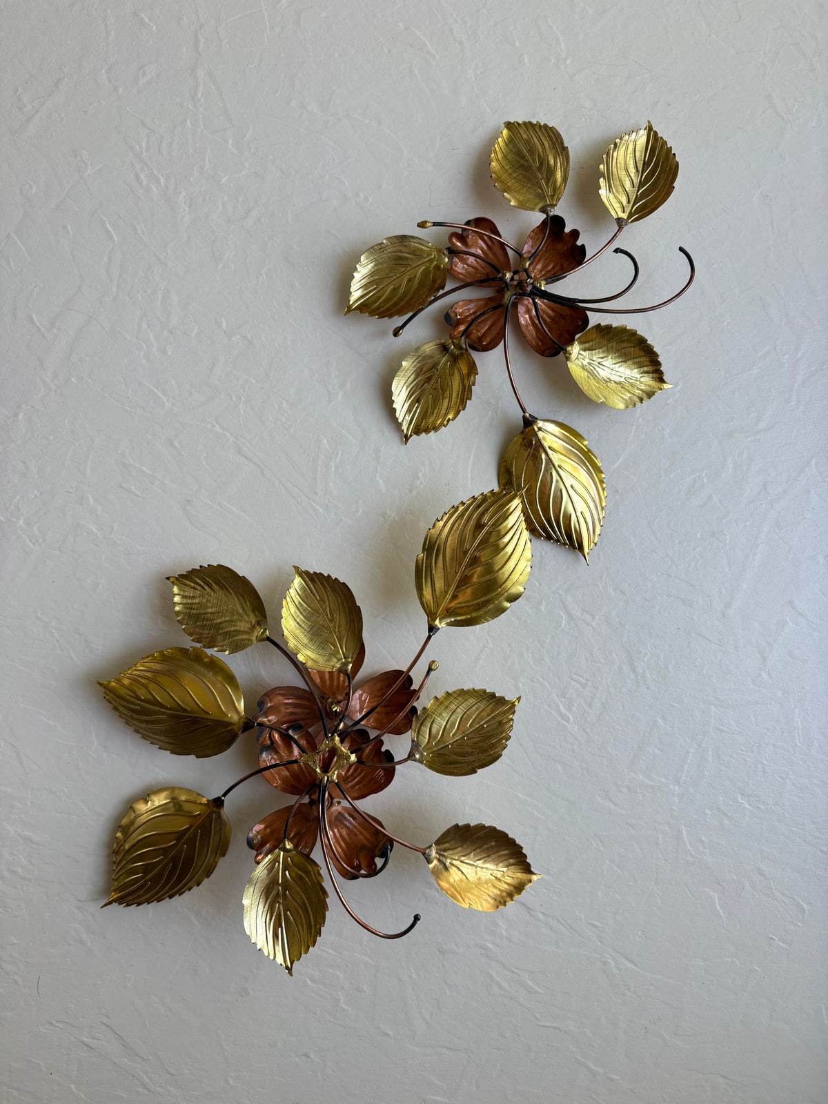 Brass and Copper Dogwood Floral Wall Hangings