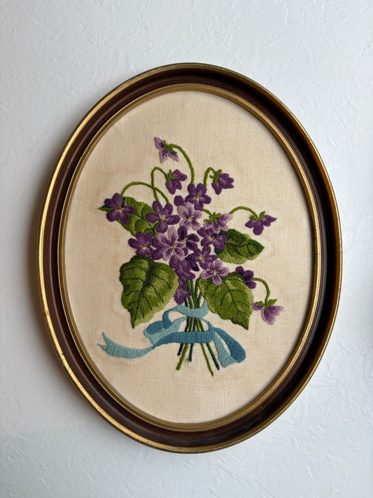 Floral Crewel in Oval Frame