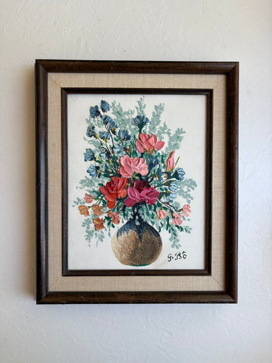 Floral Oil Painting in Wooden Frame