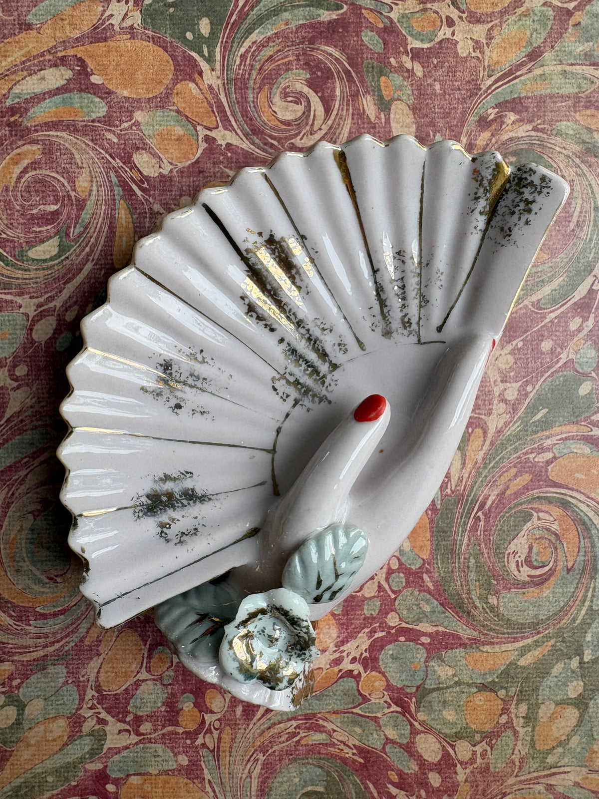 Porcelain Hand and Fan Trinket Dish