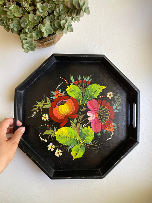 Hand-painted Wooden Octagon Tray