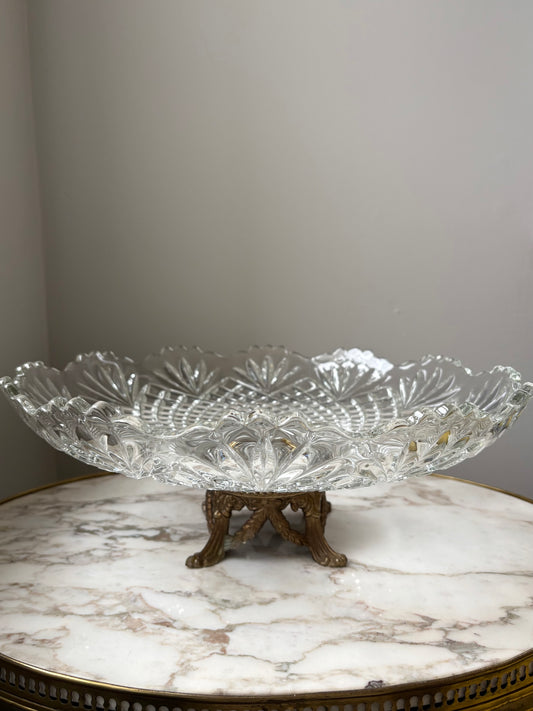Glass Compote with Gilded Metal Base made by U.S. Glass