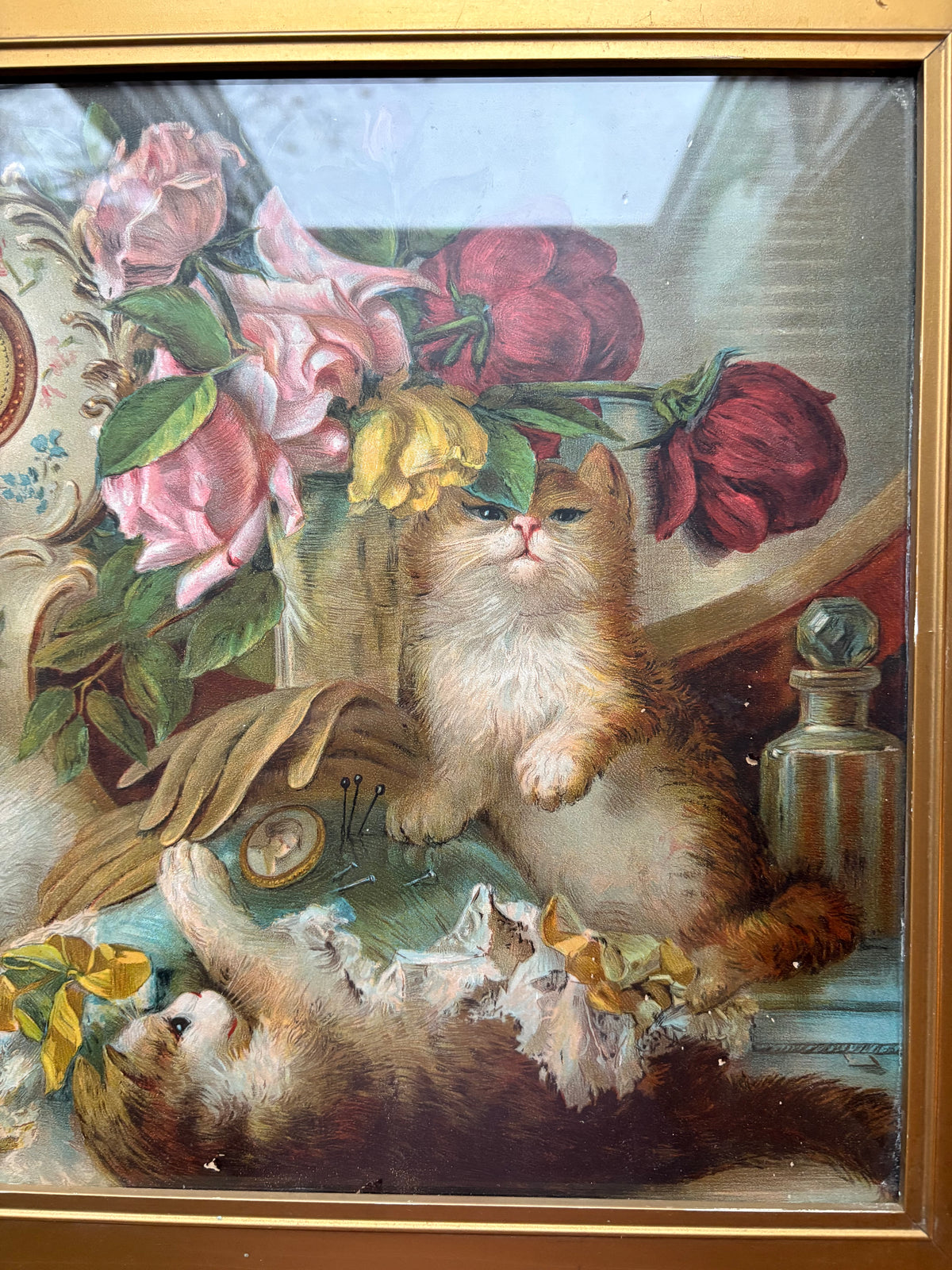 “The Five Senses" Kitten Chromolithograph Print by H.G. Plumb