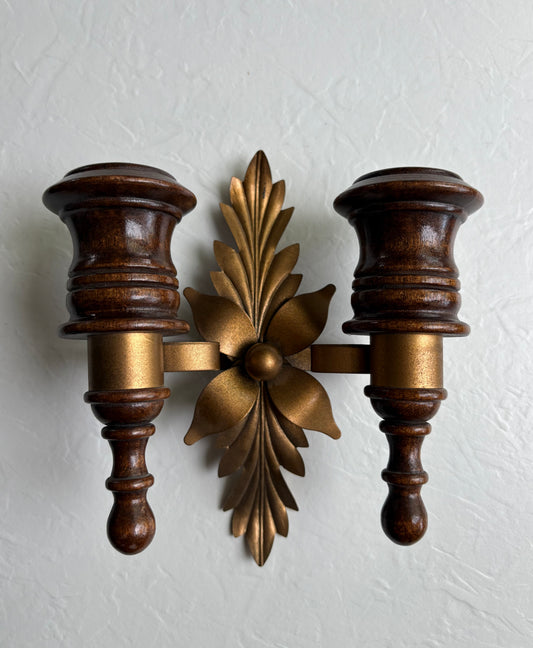 Wood and Gold-tone Wall Sconce
