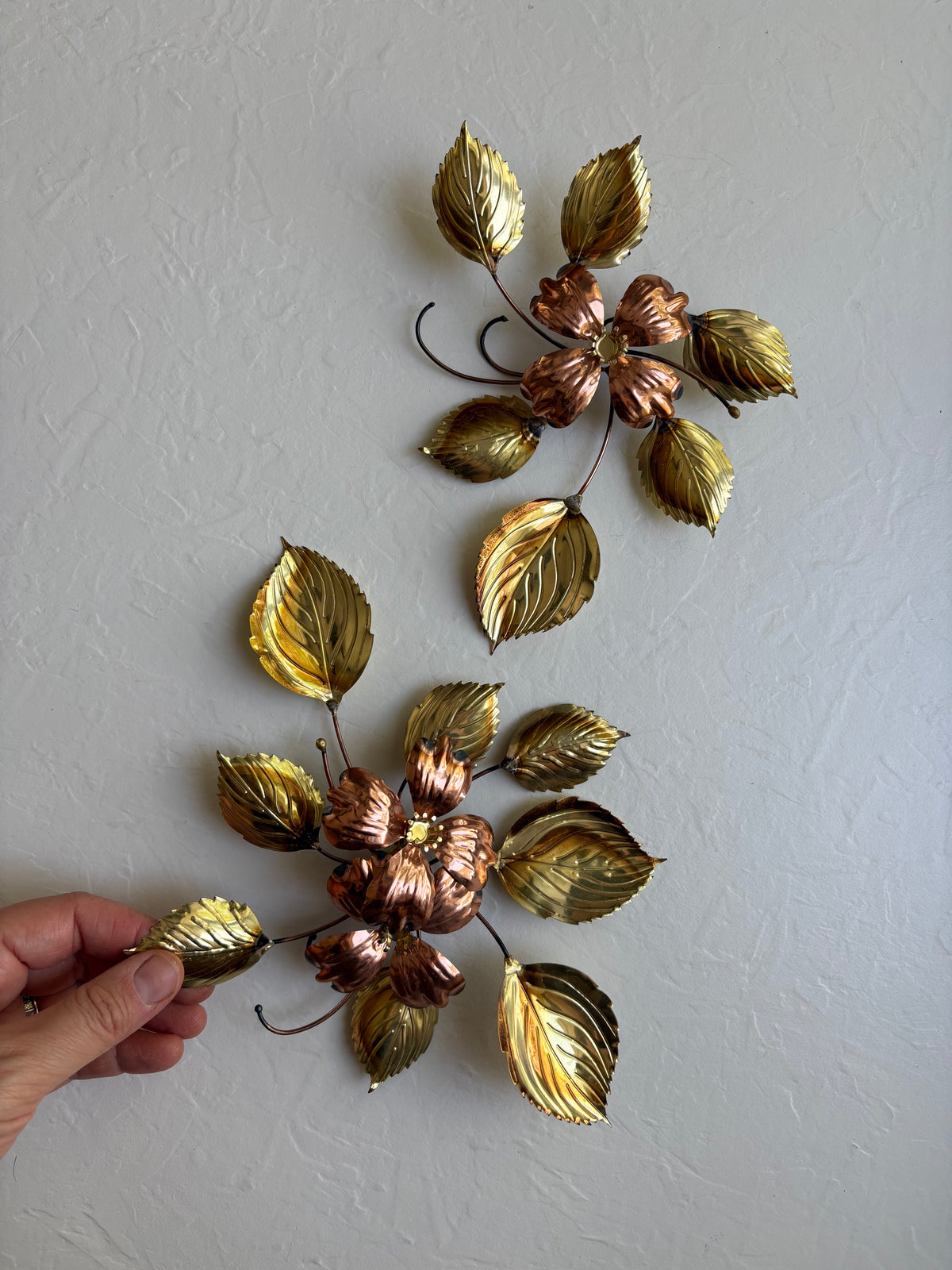 Brass and Copper Dogwood Floral Wall Hangings