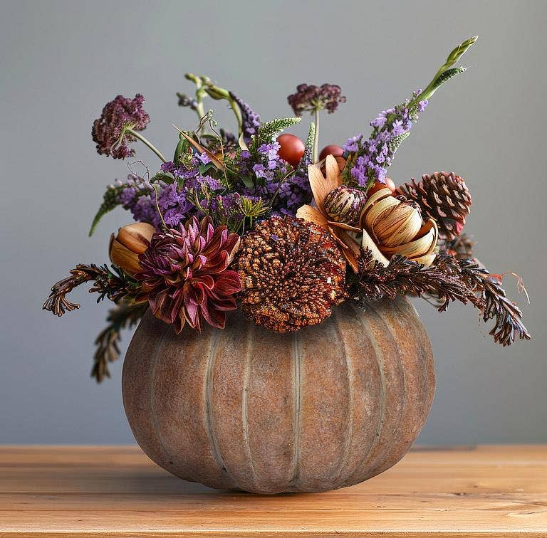 Cement Pumpkin Planter: Small Low