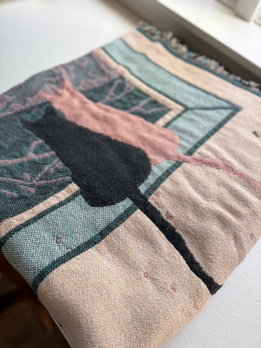 Woven Tapestry Throw Blanket with Cats