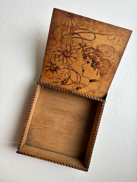 Flemish Art Pyrography Wooden Box