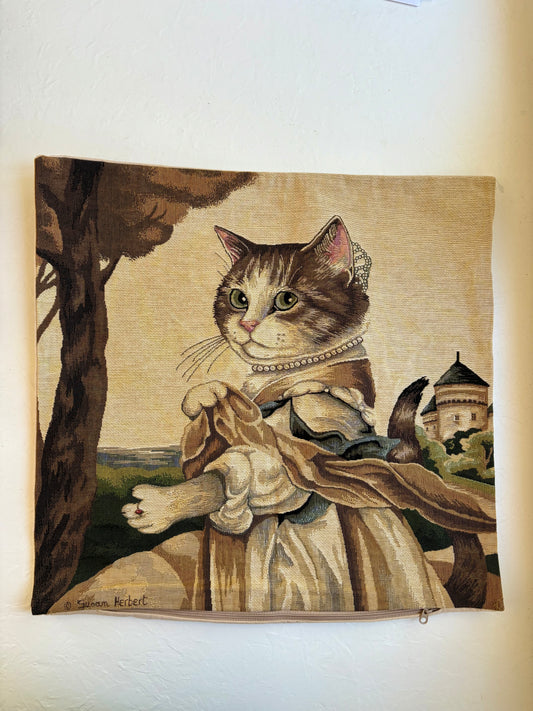 Renaissance Cat Tapestry Cushion Cover with Zipper Enclosure