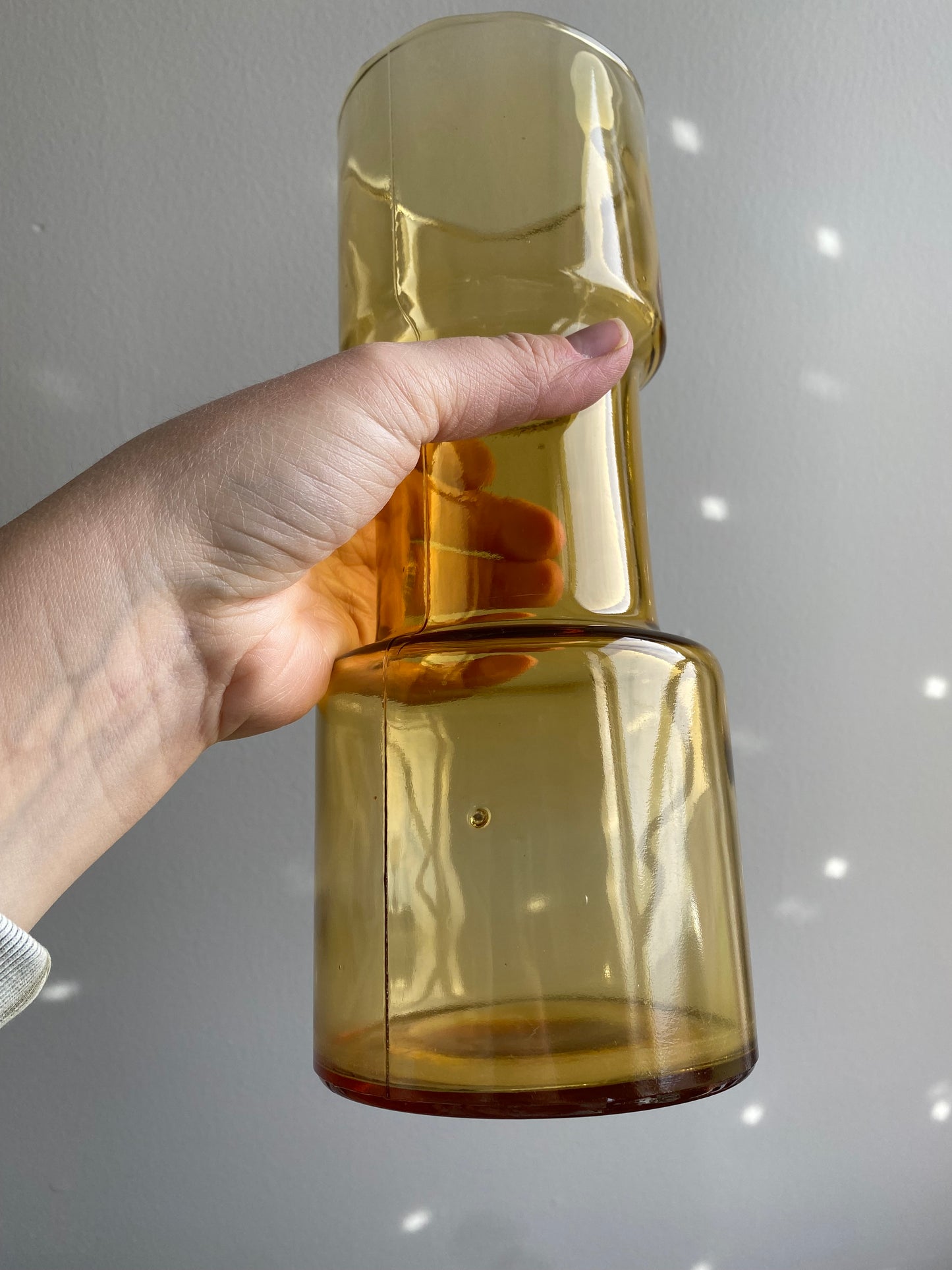 Vintage Midcentury Amber Barbell Glass Pitcher