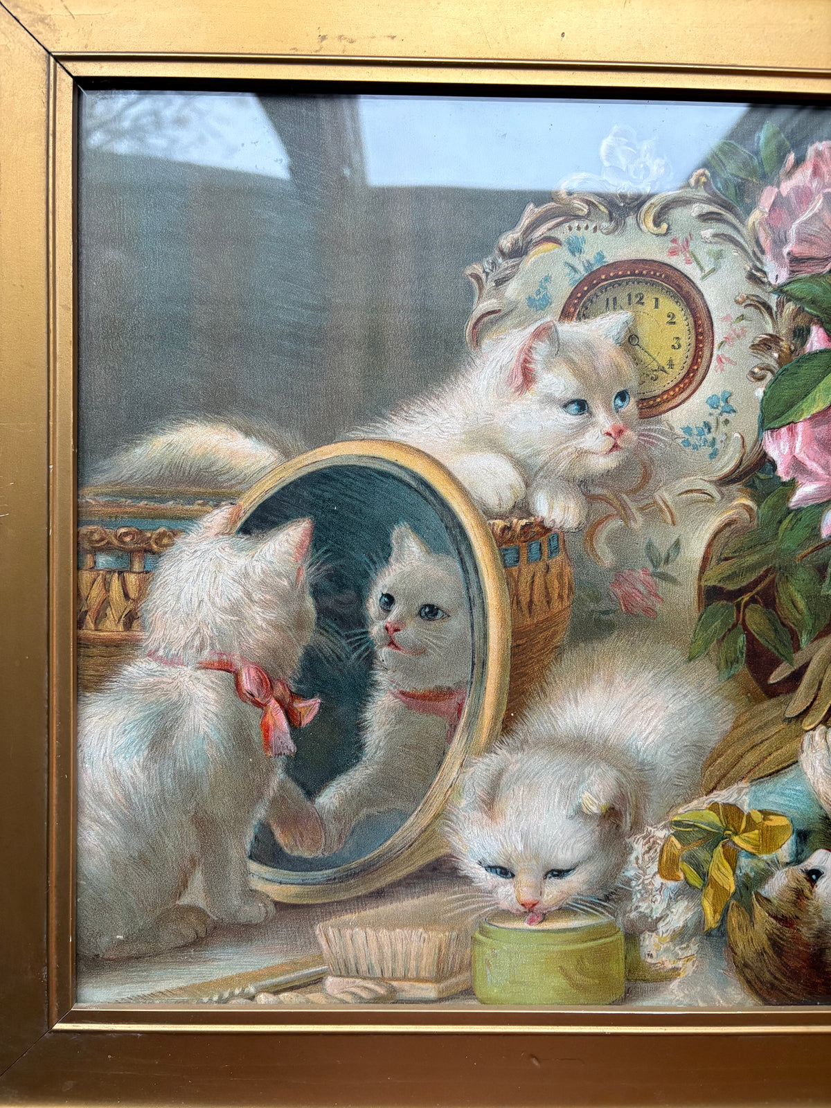 “The Five Senses" Kitten Chromolithograph Print by H.G. Plumb