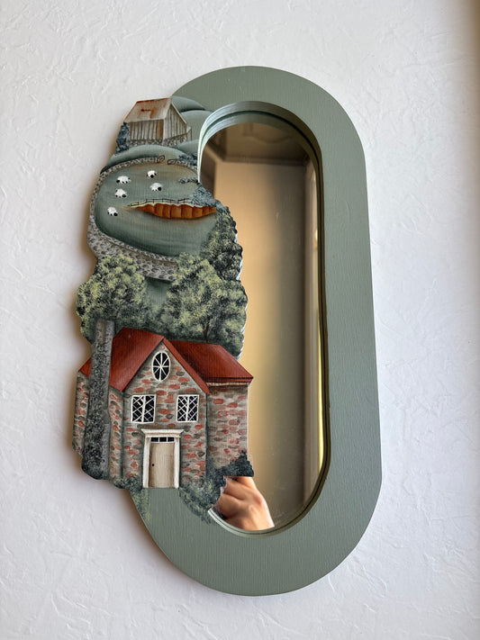 Hand-painted Mirror with Farm Scene
