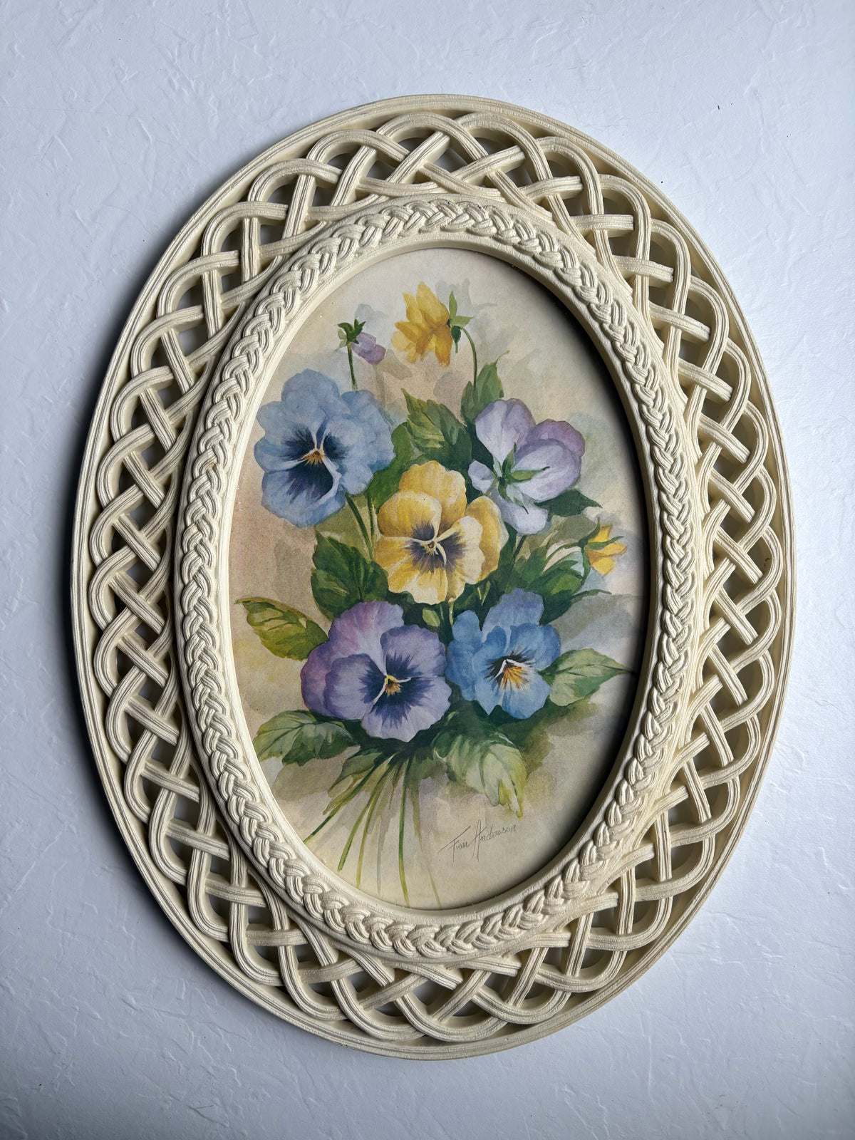 Pansy Art in White Lattice Frame