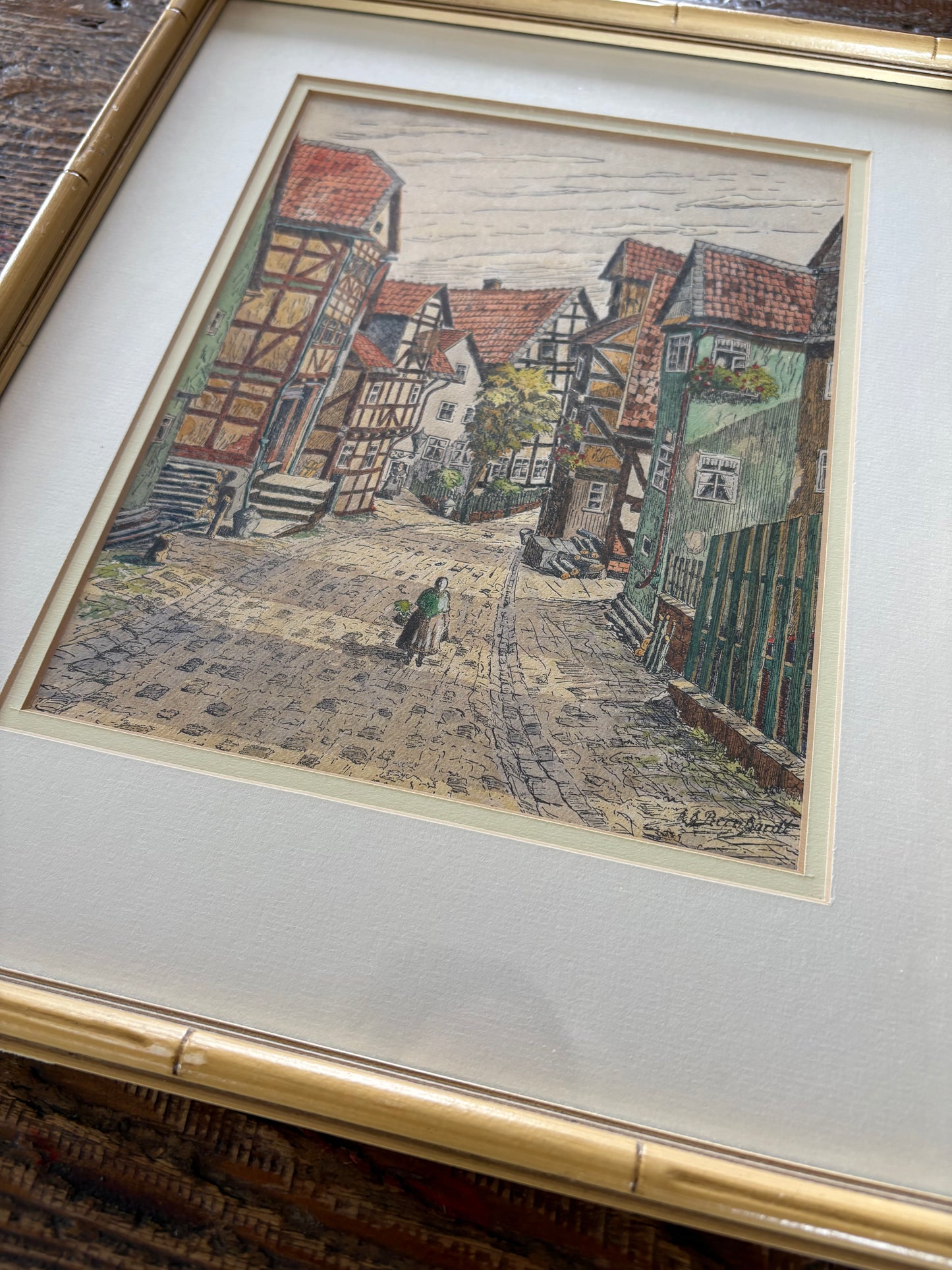 City Street Prints in Faux Bamboo Frames by Bernhardt