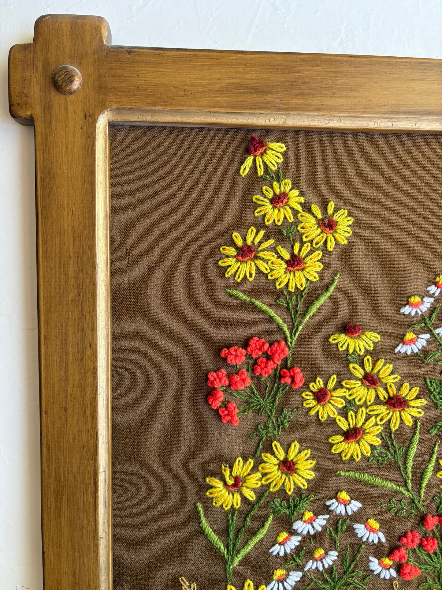 Wildflower Crewel in Wooden Frame