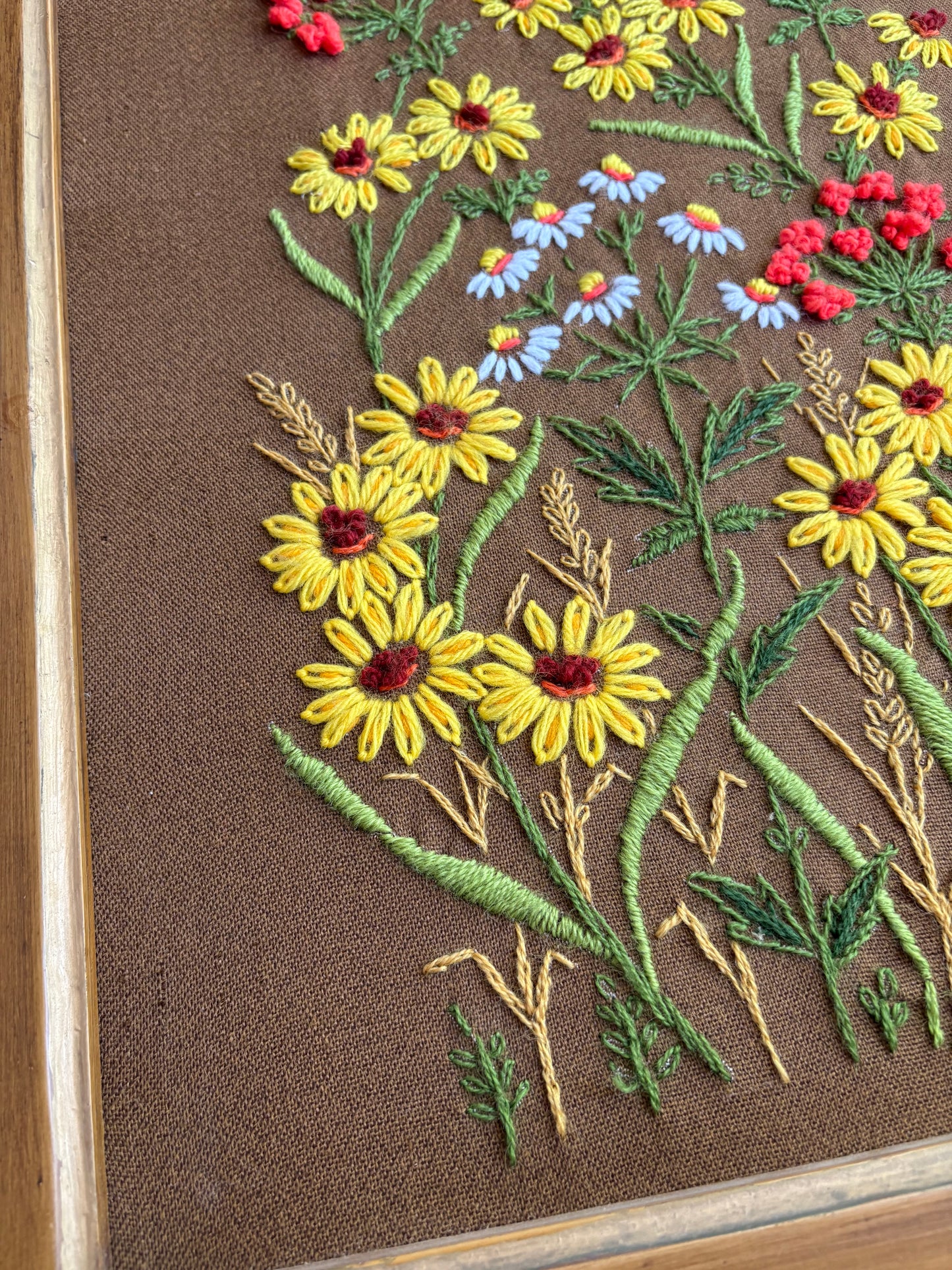 Wildflower Crewel in Wooden Frame
