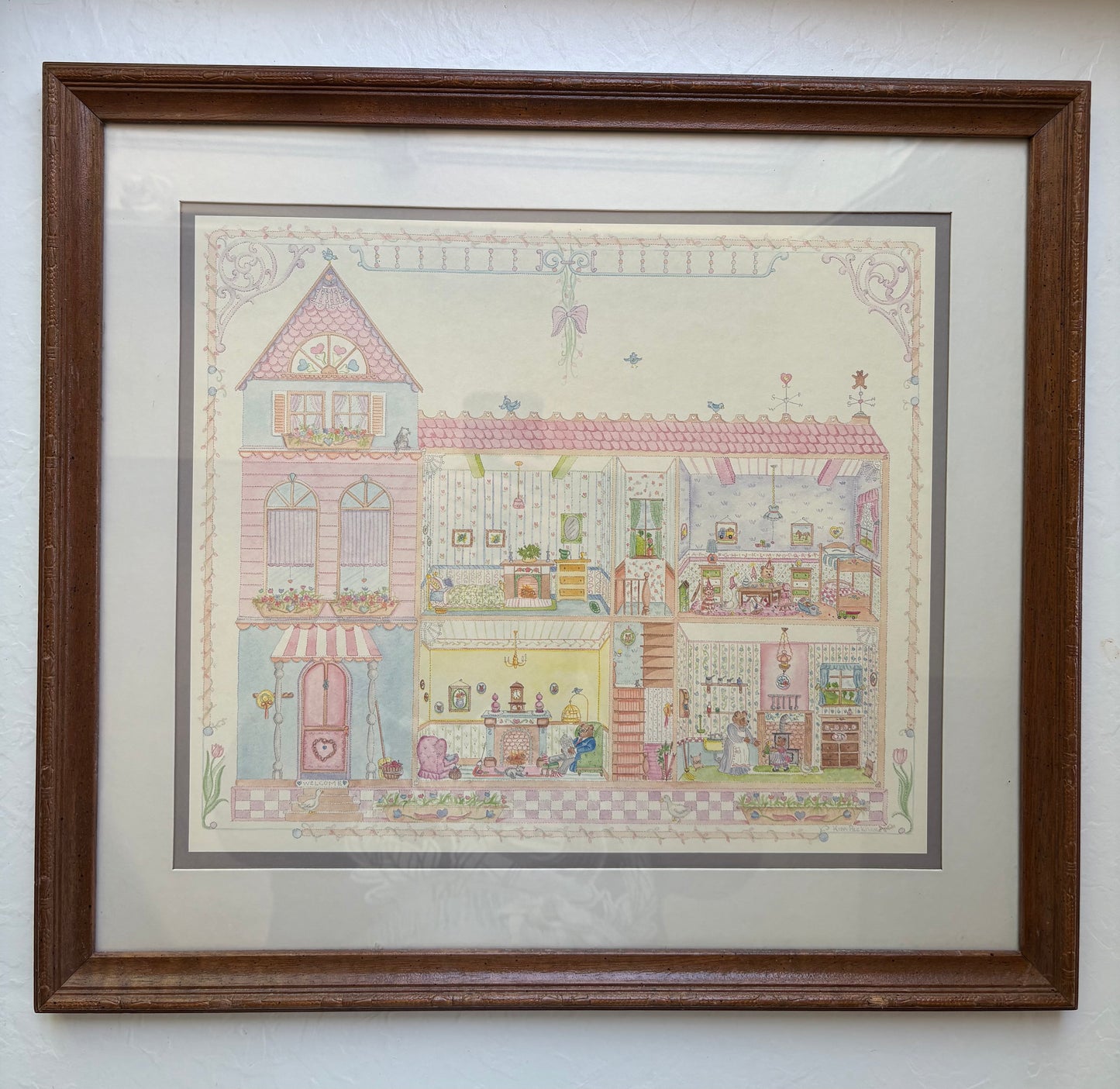 Bear Family House Art in Wooden Frame