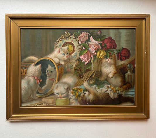 “The Five Senses" Kitten Chromolithograph Print by H.G. Plumb