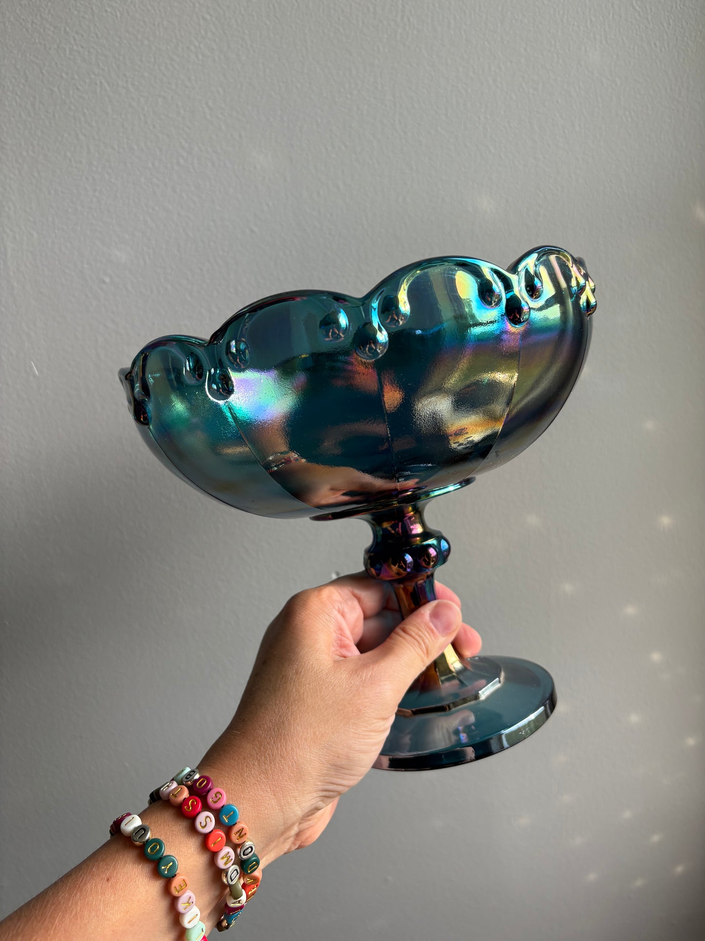 Blue Carnival Glass Compote