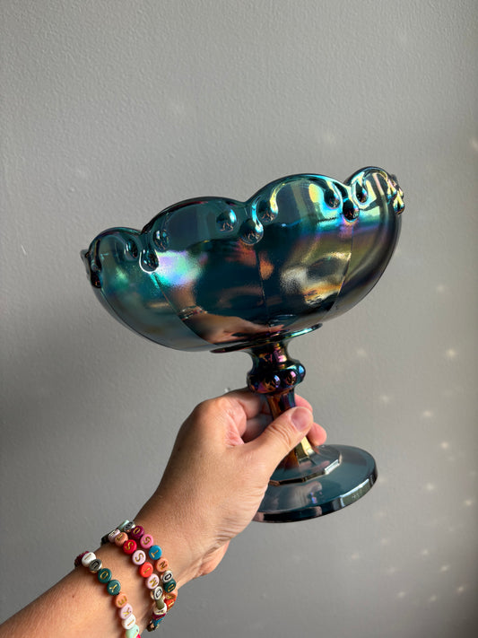 Blue Carnival Glass Compote
