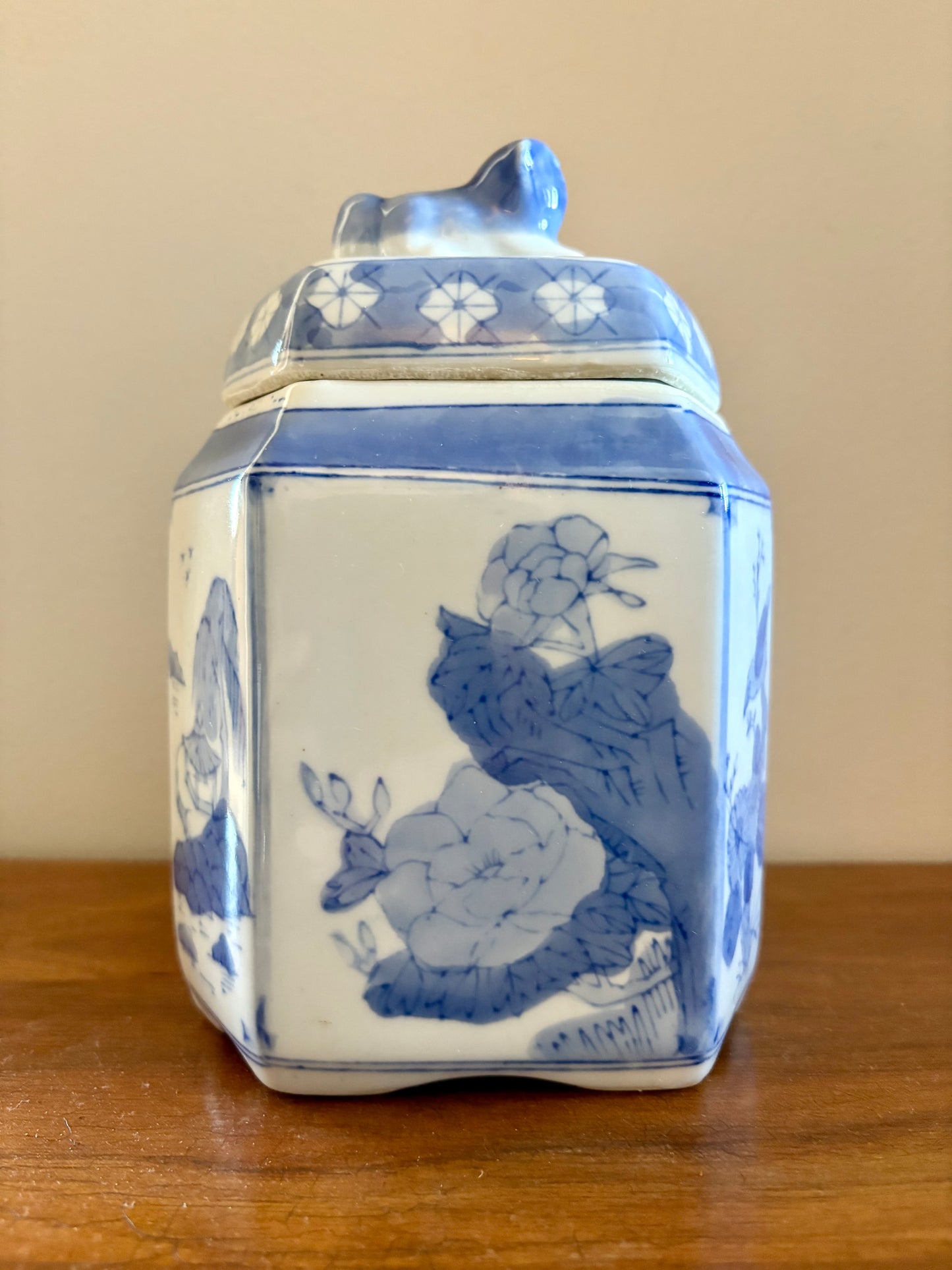 Blue and White Hexagonal Tea Jar
