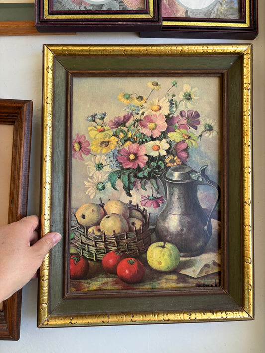 Floral and Fruit Print in Wooden Frame