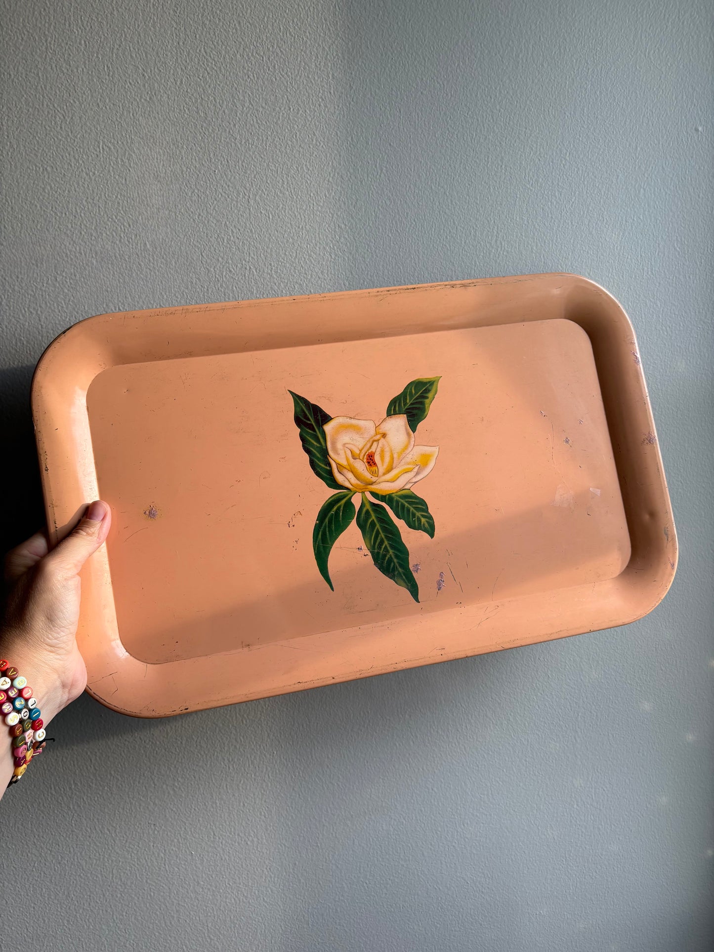 Peach Metal Magnolia Tray