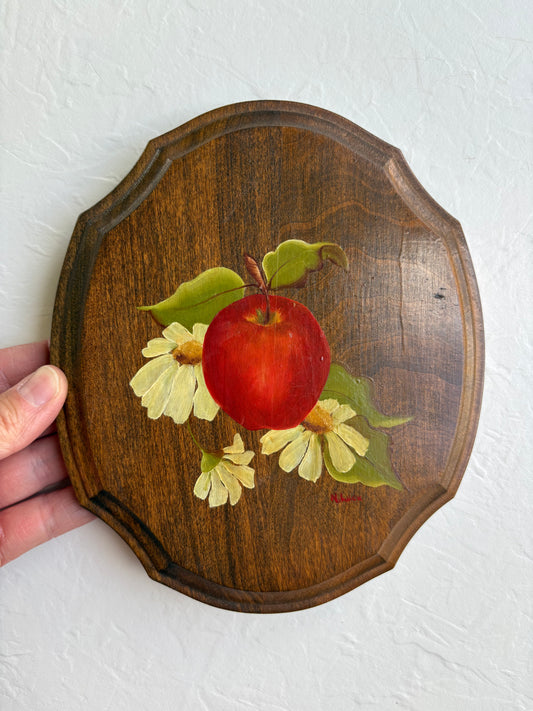Apple & Floral Wooden Plaque