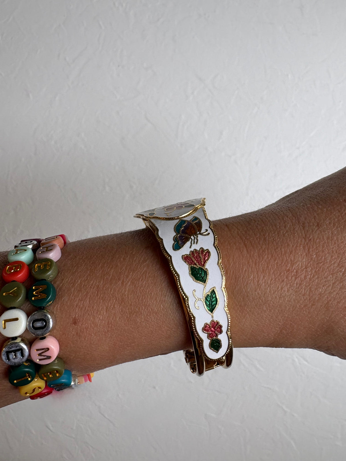 Cloisonné Butterfly and Floral Hinged Bangle