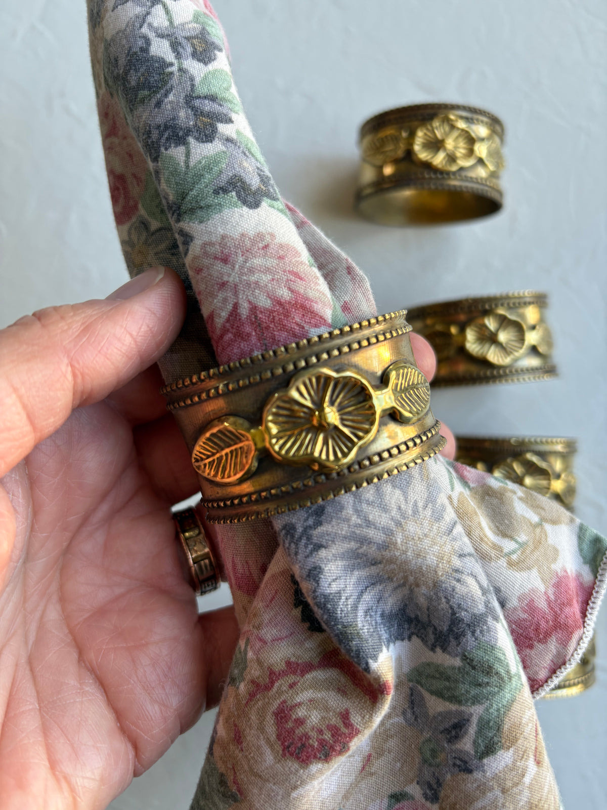 Brass Floral Napkin Rings