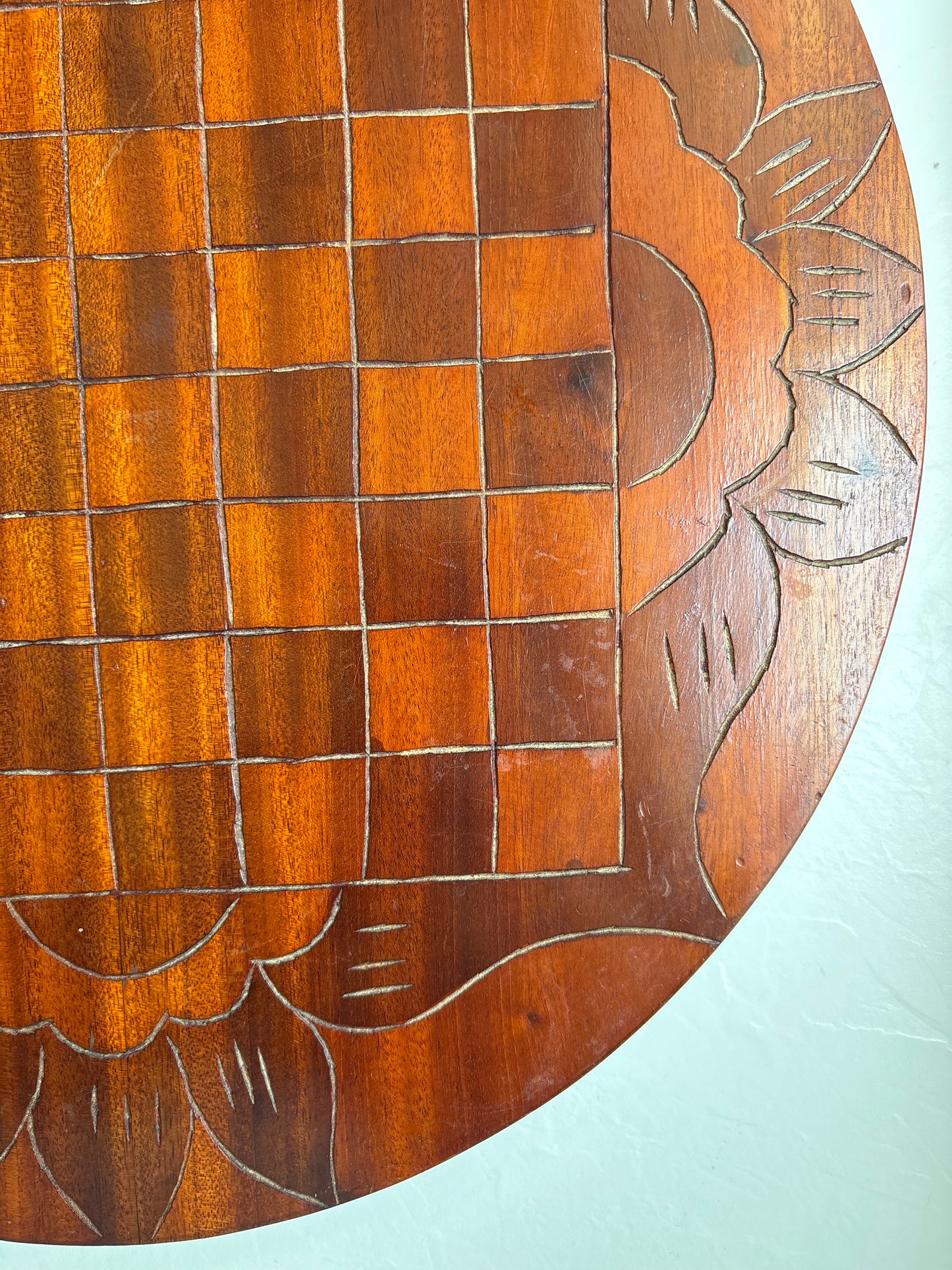 Hand-Carved Wooden Chess / Checker Board
