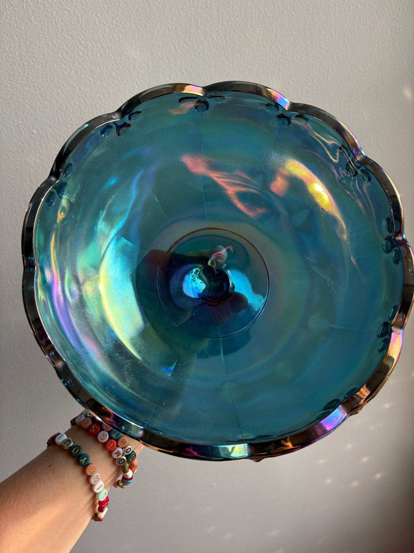 Blue Carnival Glass Compote