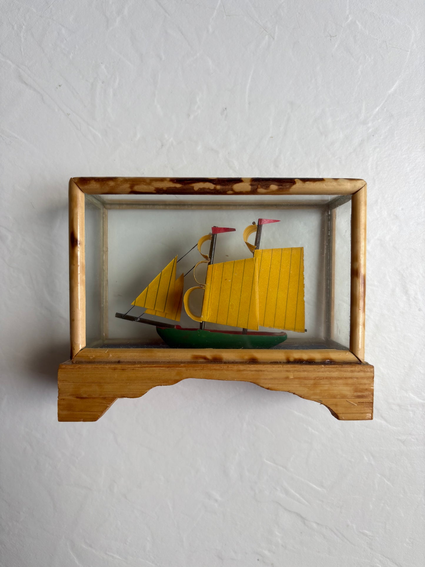 Paper Ship in Glass & Wood Display box