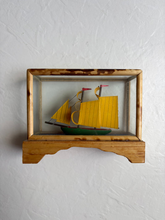 Paper Ship in Glass & Wood Display box