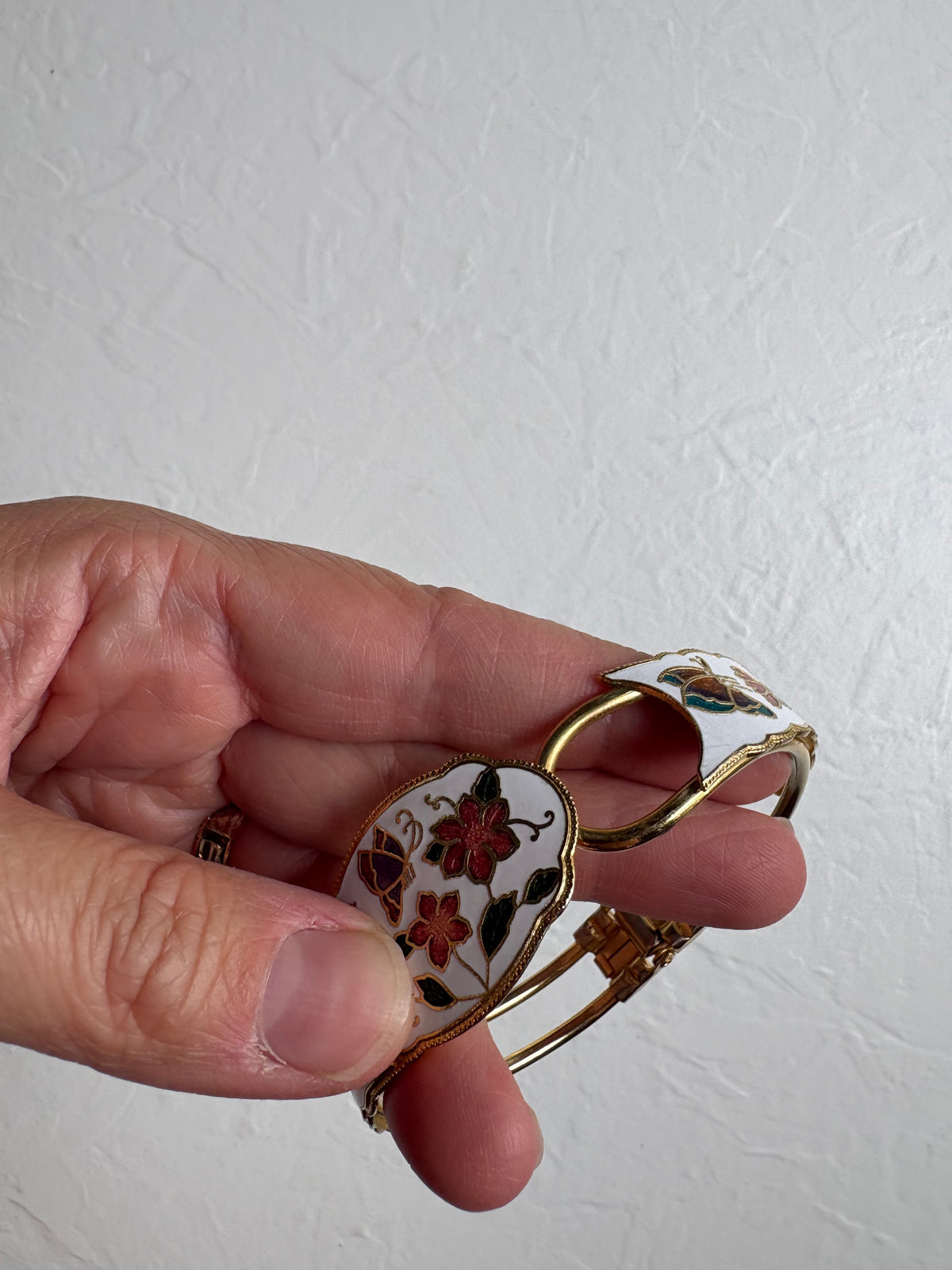 Cloisonné Butterfly and Floral Hinged Bangle