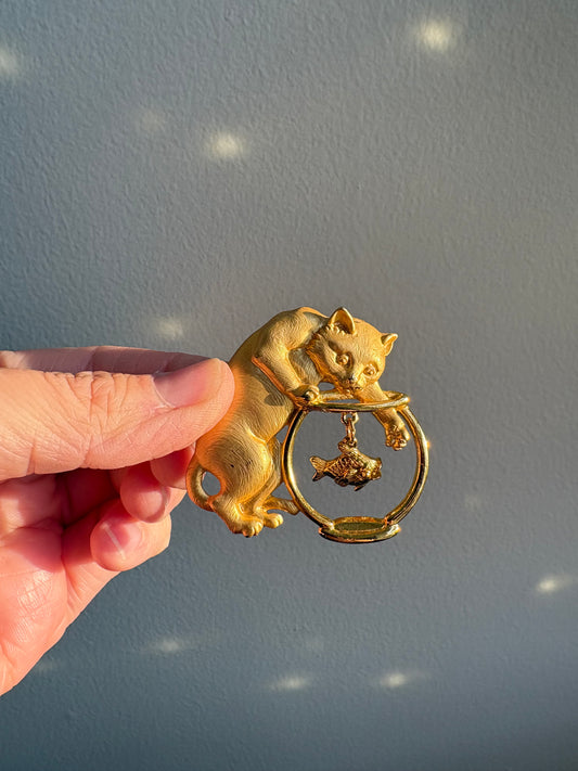 Cat and Fishbowl Brooch