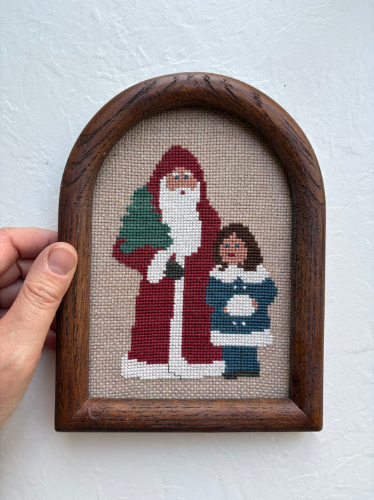 Santa Needlepoint in Arched Frame