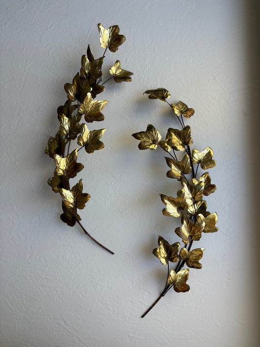 Gold-Tone Metal Leaf Wall Hanging Pair