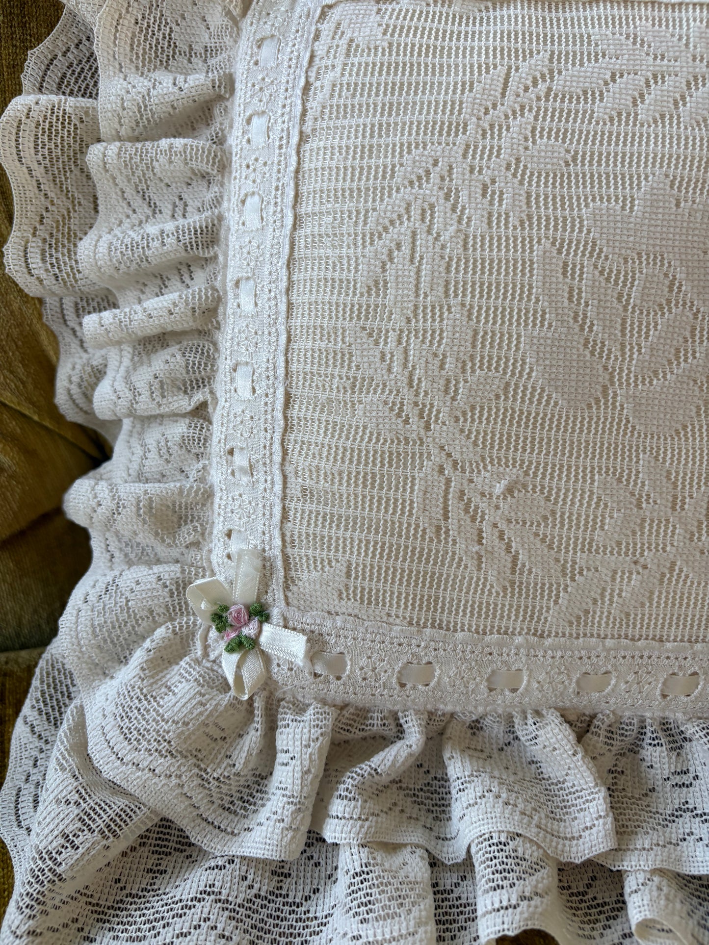 Ruffled Throw Pillow with Lace Overlay