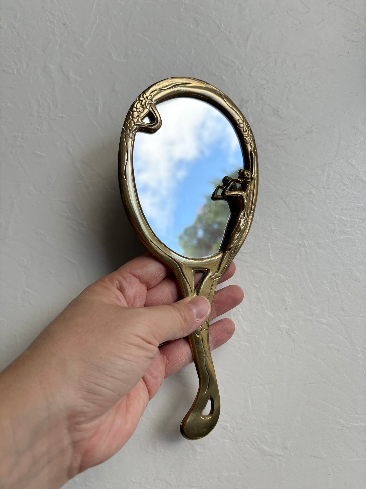Art Nouveau Brass Hand Mirror