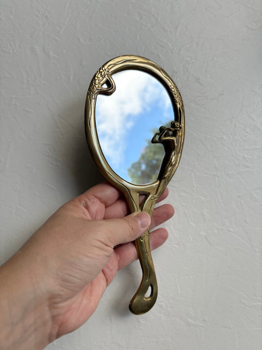 Art Nouveau Brass Hand Mirror