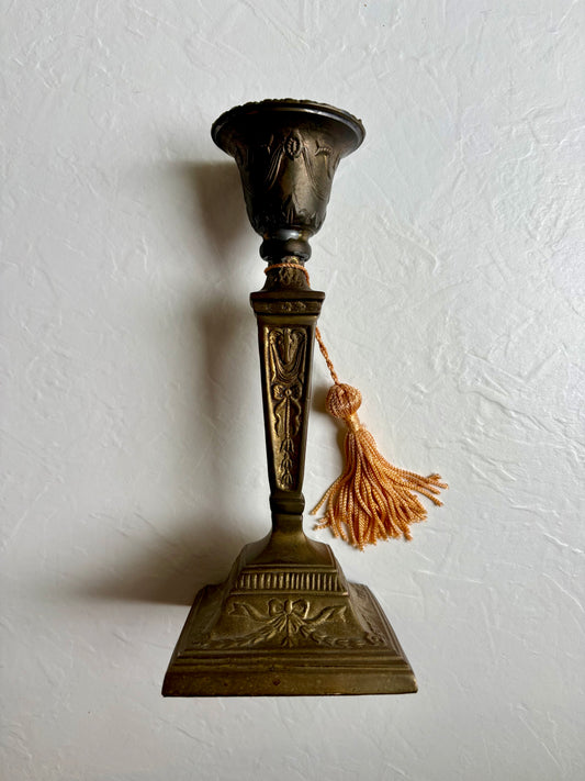 Ornate Brass Candlestick with Bow Detail
