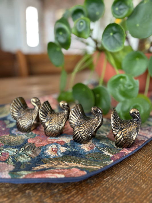 Brass Turkey Napkin Rings — set of 4