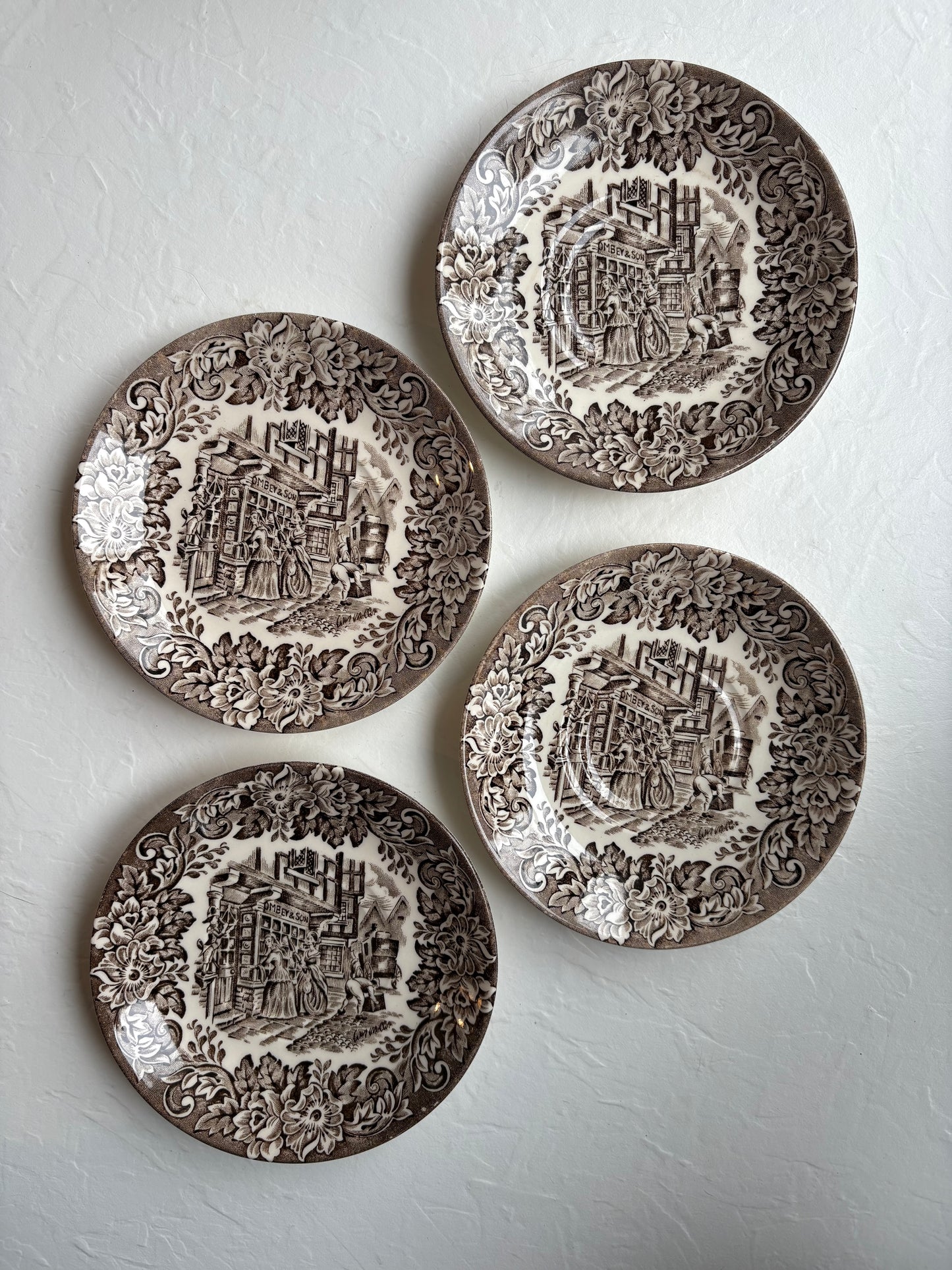English Ironstone Dickens Series Saucers