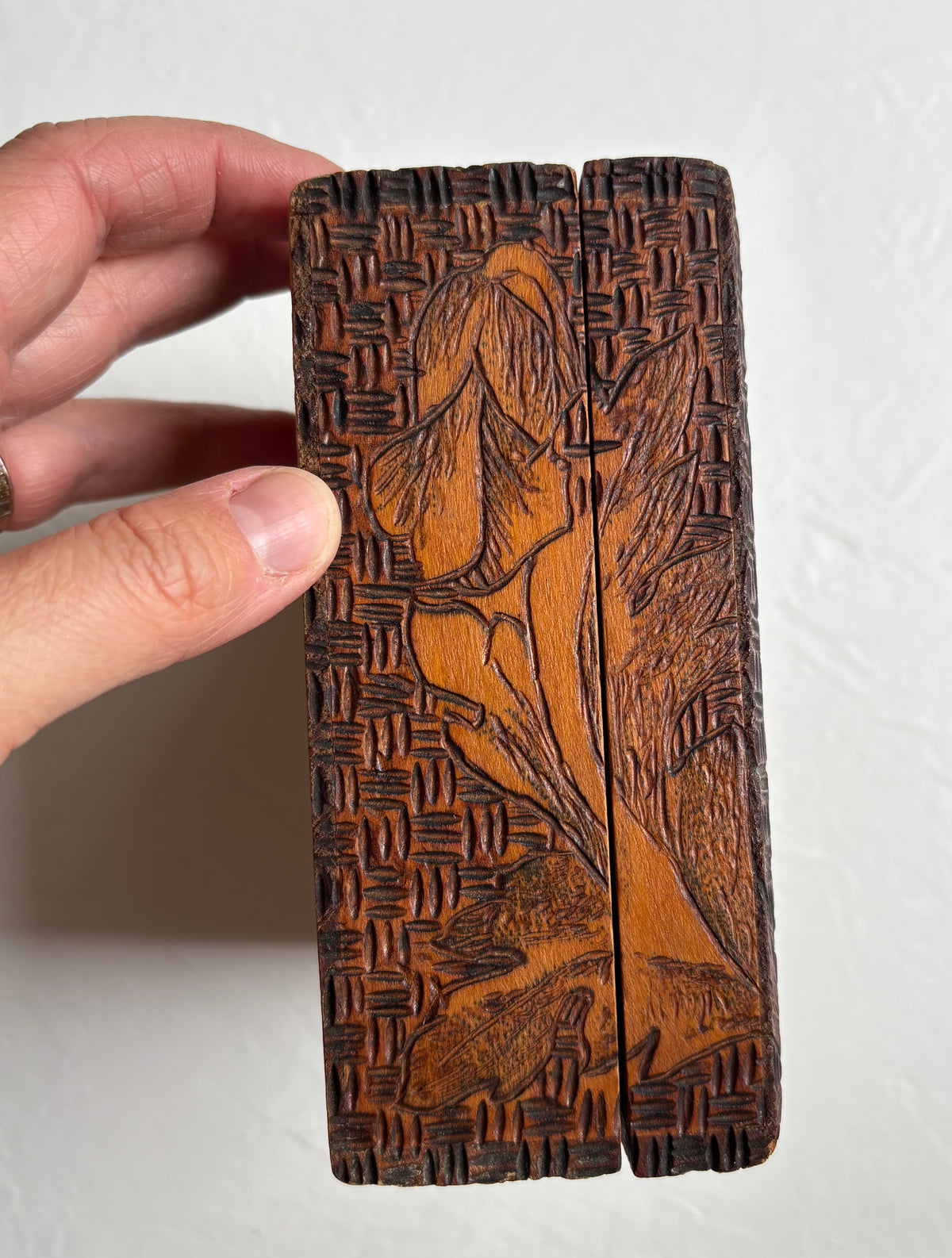 Flemish Art Floral Wood Pyrography Box